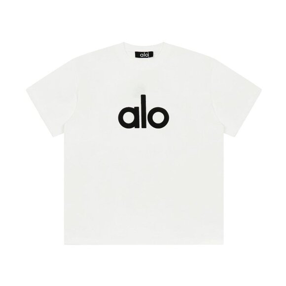 alo yoga M ホワイト クロップドTシャツ　柔らかい　アローヨガ　未使用 Alo Yoga パーカー レディース yoga Tシャツ ヨガウェア